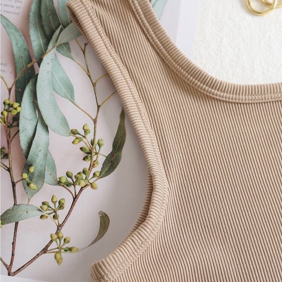 Tan/Beige Basic Ribbed Tank Top - Picture 2 of 9
